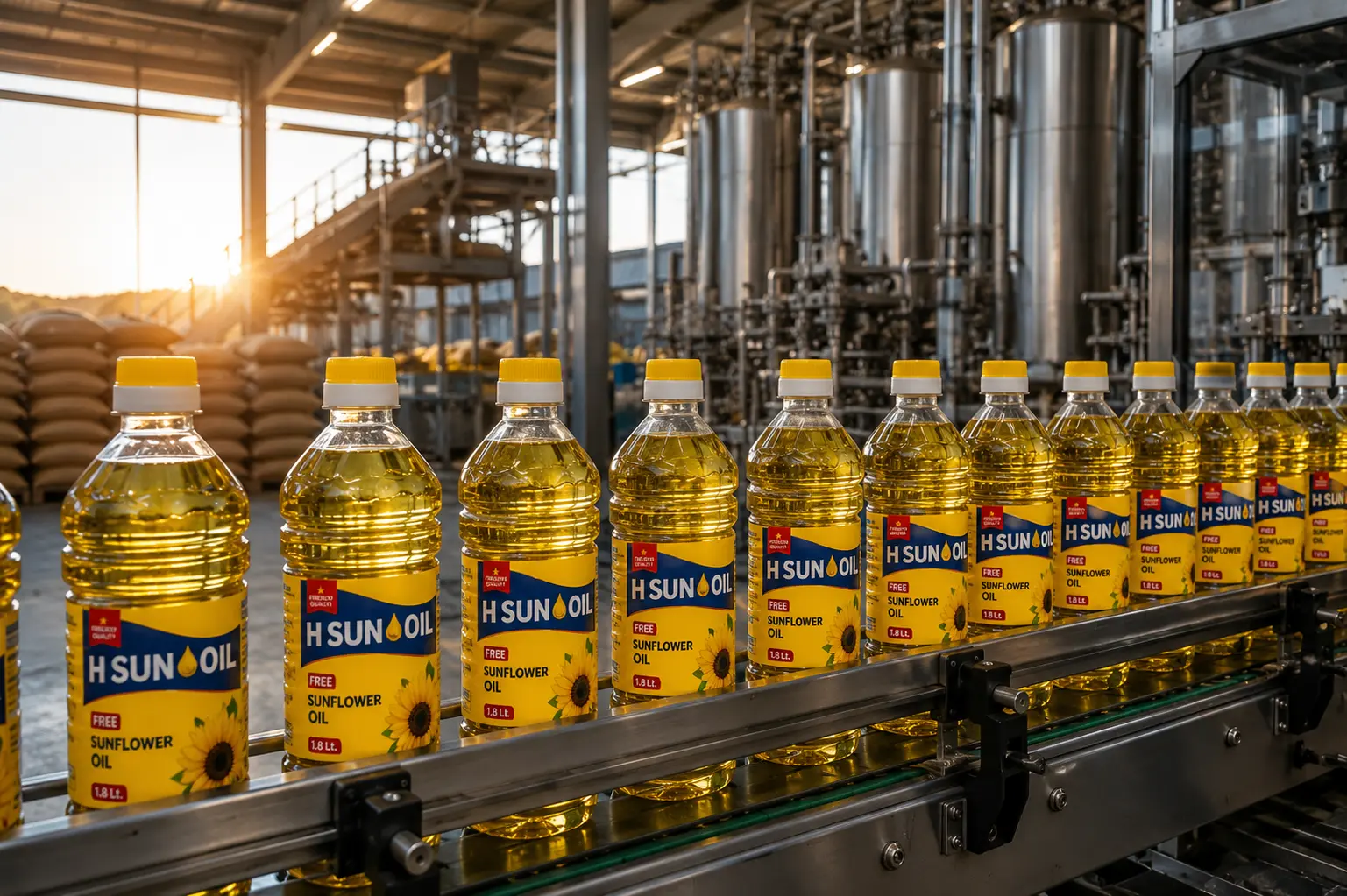 Packaging line for edible oil bottles and export cartons